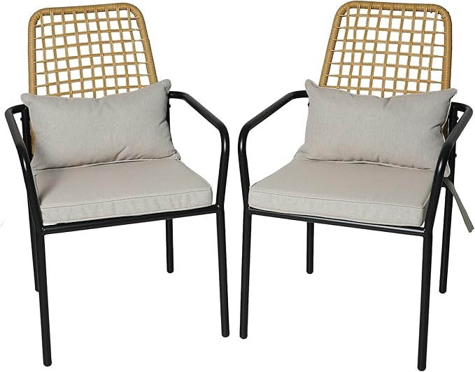 7 Pieces Patio Rattan Chairs and 63" x 38" Rectangle Table Set for Deck, Garden, Yard Outdoor Armrest Dining Stackable Chairs with Cushions