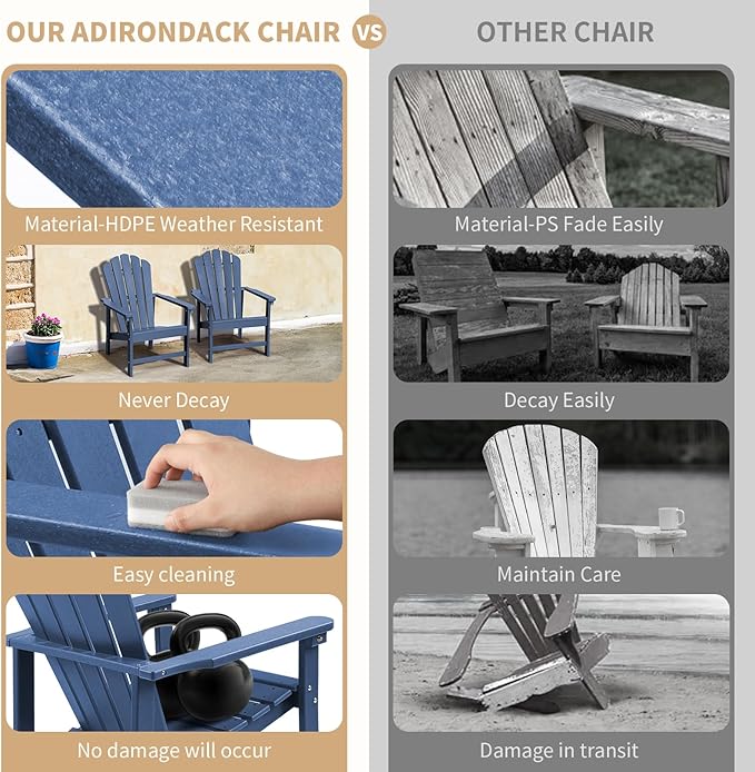 Stackable Adirondack Chairs Set of 4, Space Saving HDPE All-Weather Fire Pit Chair with Cover for Outdoor Lawn Porch Deck