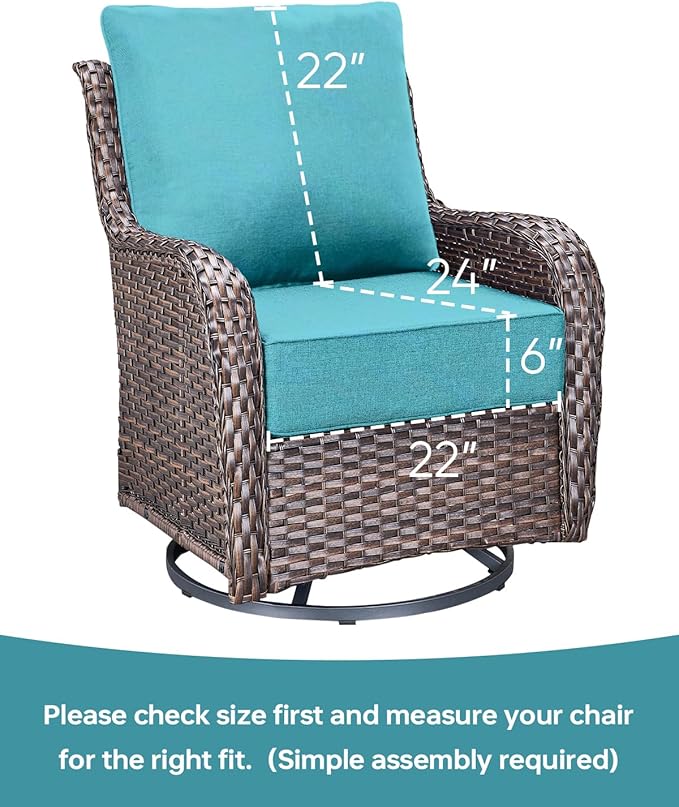 Luxury 22x24/22x25 6-Inch Outdoor Cushions - Water Resistant 1 Set Zippered Patio Chair Cushion for Wicker Dining Rocking Swivel Chairs Loveseat Couch Sectional Sofa - Turquoise