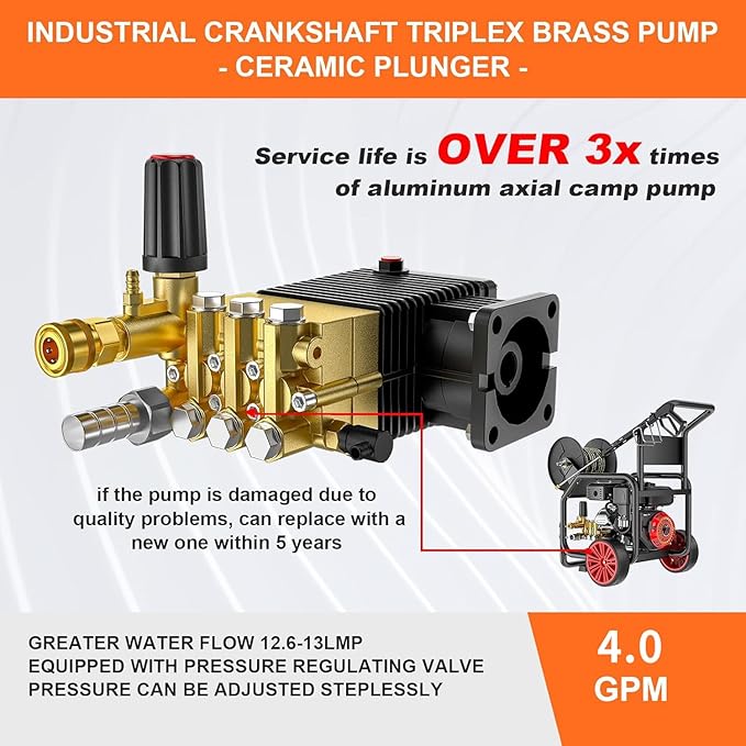 4400PSI Gas Pressure Washer with Hose Reel, 4 GPM, One-Button Electric Start 296cc 15HP Commercial Pressure Washer with 50FT 3/8" Hose, Spray Gun & Wand, 5 Quick Connect Nozzles