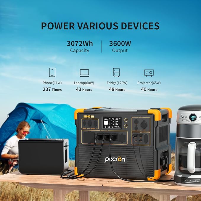 pecron E3600LFP Portable Power Station 3072Wh with Extended Battery Trolley Kit, Expandable to 15360Wh, 5x3600W AC Outlets LiFePO4 Battery Backup Solar Generator for RV, Camping, CPAP