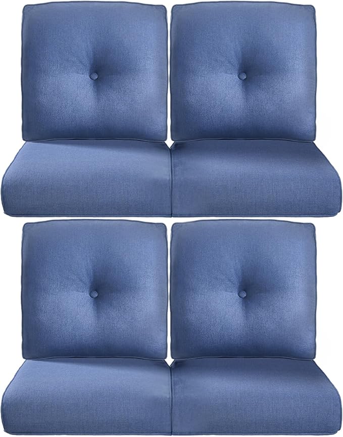 Pop 22x25/22x24 Outdoor Chair Cushions Set of 4 - Heavy Duty High Back Replacement Zippered Cushion for Patio Furniture Dining Rocking Chairs Loveseat L-Shape Sofa - Navy Blue/Button
