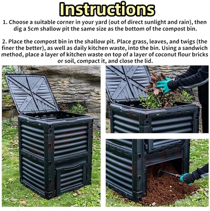 Plastic Outdoor Compost Bin, Fertilizer Fermentation Box, Garbage Compost Bin Suitable for Kitchen, Yard and Courtyard(Black)