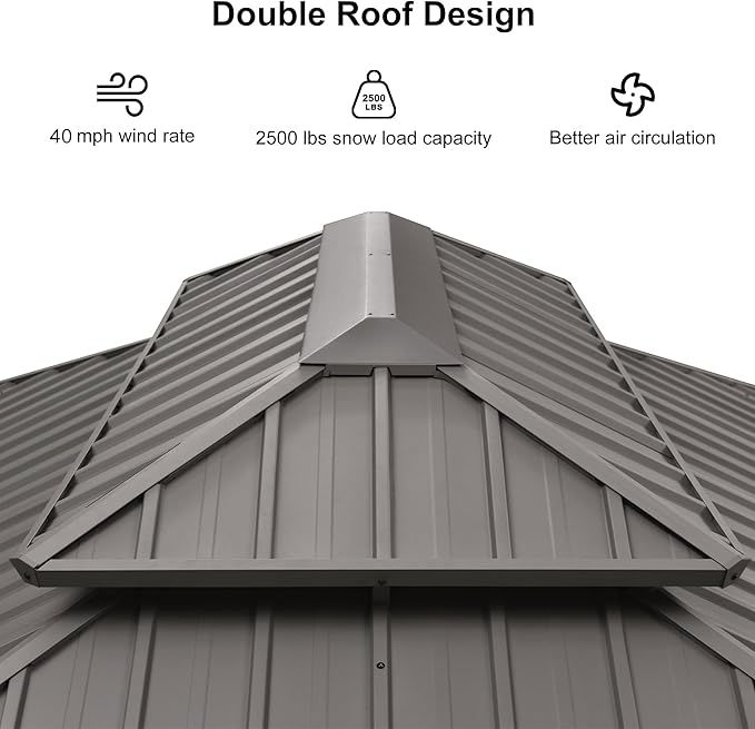 PURPLE LEAF 12' x 20' Permanent Hardtop Gazebo with Galvanized Steel Double Roof and Aluminum Frames Outdoor Large Pavilion Gazebo for Patio Deck Garden, Netting and Curtains Included, Light Grey