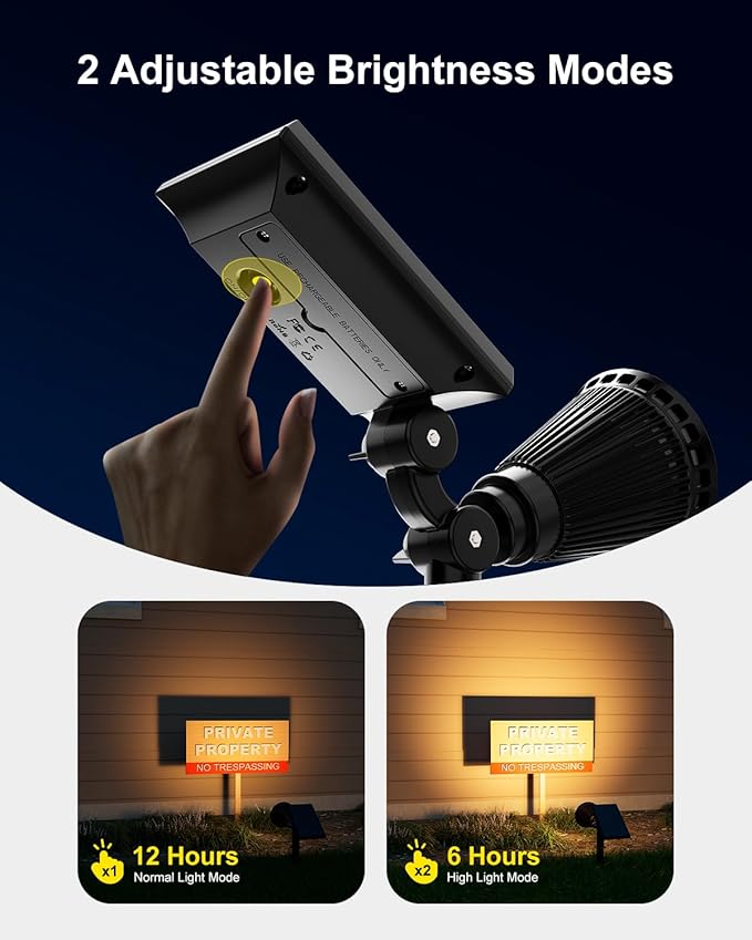 2 Pack Solar Spotlights Outdoor Waterproof for Flag, Tree, Statue, Wooden Sign, Plant Pot, Bright LED Outside Landscape Flood Lamp for Decoration Uplighting Yard, Garden, House, Walkway, Ground, Fence