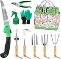 Gardening Tool Set for Women - 10 Piece Heavy Duty Stainless Steel Garden Tools Kit with Ergonomic Non-Slip Handle and Stylish Storage Tote Bag, Ideal Gardening Gifts for Mom, Grandma, Gardeners
