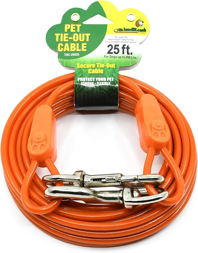 IntelliLeash 60FT Tie-Out Cables for Dogs - Strong, Safe, and Durable Dog Tie-Outs for Every Breed up to 250 Pounds - Weather and Wear Resistant Galvanized Aircraft Cable for Outside Use