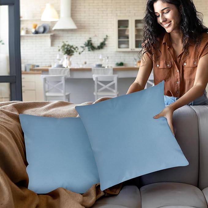 Covers & All Premium Square Throw Pillow Inserts with Covers Set of 4, 20 x 20 Inches Sky Blue, Decorative Cushions for Couch Sofa Home Decor Office Travel UV Resistant Waterproof Soft Cushions