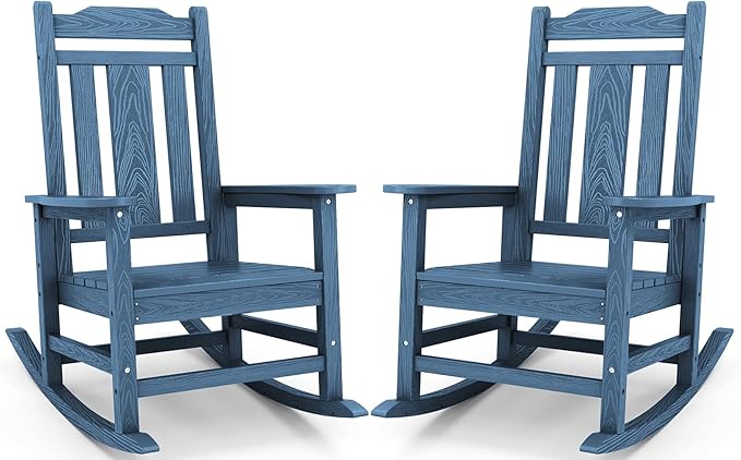 SERWALL Oversized Rocking Chair Set of 2 Outdoor, HDPE Outdoor Rocking Chair Set of 2, Blue