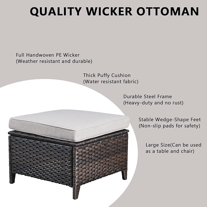 Rilyson 6 Piece Outdoor Patio Furniture Set - Rattan Wicker Patio Conversation Sets with 2 Swivel Rocker Chairs,2 Ottomans,1 Sofa and 1 Coffee Table for Outside Porch Deck Backyard(Brown/Beige)