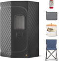 Home Steam Sauna Box, Portable Sauna for Home, Steam Sauna Tnet Full Size Single Person Sauna with 3.0L&1500W Steamer, Remote Control, Foldable Chair & RGB LED Light （Black）