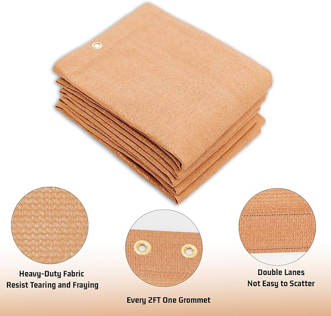 SUNNY GUARD Shade Cloth Custom Size 5x12 FT Sun Shade Screen Fabric Shade Cover Tarp with Grommets for Pergola Backyard Garden, Peach Fuzz(We Customized)
