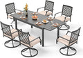 PHI VILLA Patio Dining Set 7 Pcs 1 Extendable Dining Table and 6 Swivel Chairs Support 300 lbs for Outdoor Backyard Bistro Furniture Set with Cushion