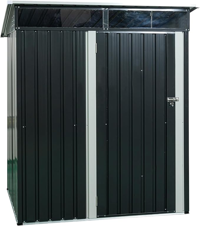 Sheds & Outdoor Storage 5ft x 3ft Metal Storage Shed with Transparent Plate, Hinged Door Design Small Garden Tool Storage Cabinet for Backyard, Patio, Poolside, Black
