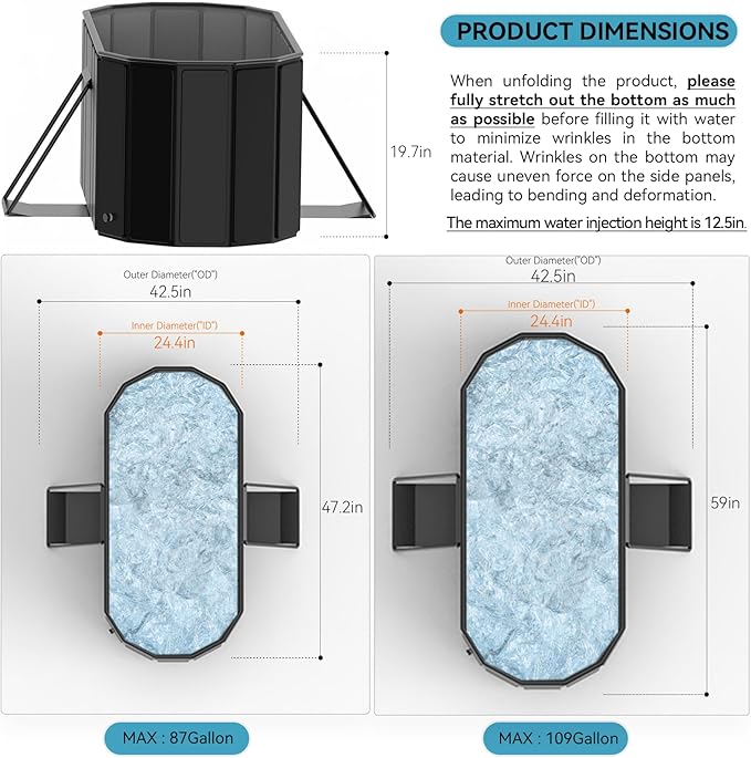 59''Portable insulated bathtub, Ice Bath Tub for Athletes, Inflation-free bathtub for shower, Ice Plunge Tub with Cover, Baths at Home & Outdoor（with Cover）