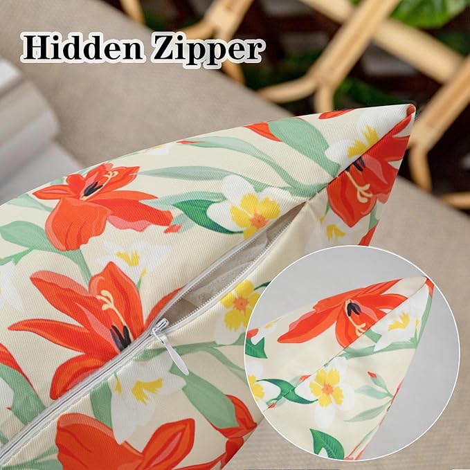 Pyonic Outdoor Pillows Cover Pack of 2 Floral Waterproof Throw Pillow Covers 12X20 inch Outdoor Lumbar Pillows for Patio Furniture Garden Outside Waterproof Pillow