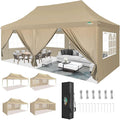 COBIZI 10x20 Pop Up Canopy with 6 Sidewall, Commercial Canopy UPF 50+ Waterproof Outdoor Gazebo with Carry Bag, Tents for Parties with Upgrade Frame, 3 Height Adjustable, Khaki