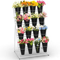Flower Display Stand 4 Layers with 16 PCS Round Buckets, Plant Stand with Wheels, Movable Metal Plant Stand for Terrace Garden, Florist Shop