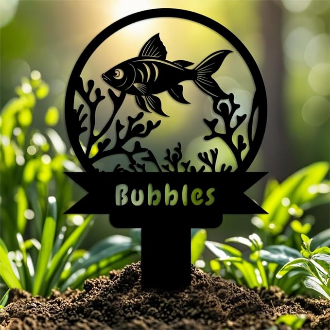 Custom Fish Metal Memorial Plque,Personalized Fish Remembrance Stake,Fish Loss,Grave Markers,Outdoor Garden Yard Sign 22inch