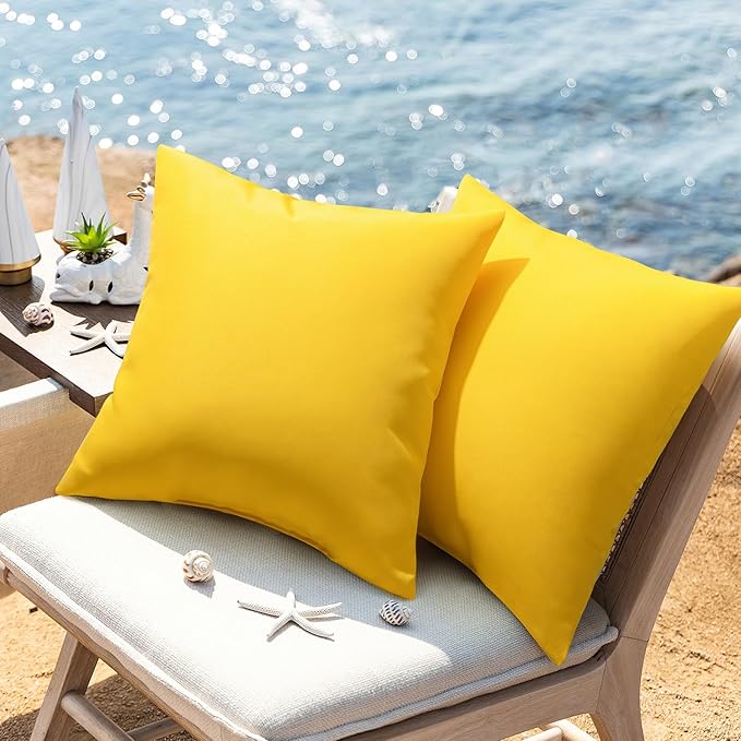 Phantoscope Pack of 2 Premium Dual Usage Outdoor Pillow Inserts, Waterproof Throw Pillows No Cover Needed, Colorful Decorative Couch Sham Cushion Stuffer Patio Couch Tent, Yellow 18 x 18 Inches