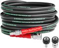 3/8" Pressure Washer Hose 25FT 4800PSI, with M22 14 mm to 3/8 Inch Quick Connect, Kink Resistant Industry Grade Steel Wire Braided Synthetic Rubber Jacket with 2 M22 14mm Adapter Set