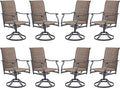 Swivel Patio Chairs Set of 8, Outdoor Patio Dining Chairs with Padded Textilene, Swivel & Rocker Metal Outdoor Dining Chairs All-Weather for Backyard, Brown Fabric with Black Frame