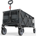 Timber Ridge 51.2'' Extended Collapsible Wagon Cart, 500LBS Heavy Duty Foldable Utility Wagon with Adjustable Handle, 400L Capacity Portable Cart with Cargo Net for Camping Sports Shopping-Grey