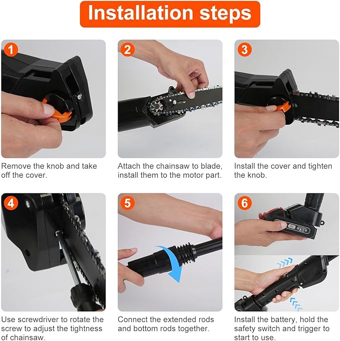 Pole Saw, 2025 Upgraded 6-Inch Cordless Pole Saws for Tree Trimming, 13-Feet MAX Reach Electric Pole Saw, 33ft/s Cutting Speed, Pole Chainsaw Tree Trimmer with 2Pcs 3000mAh Battery & Charger