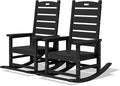 SERWALL Outdoor Rocking Chair Set of 2, Oversized Rocking Chair with Footboard for Adults, HDPE All Weather Rocking Chairs for Patio, 350lbs Weight Capacity, Black