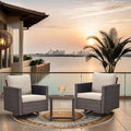 Outdoor Swivel Rocker Patio Chairs Set of 3 - Two Patio Swivel Rocker Chairs with Wide Wicker Armrests, Brown / Beige