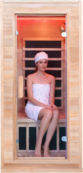 Far Infrared Sauna Home 1 Person, Sauna Spa Room Canadian Hemlock Wood 1340W 120V Low EMF with 7-Color Light Therapy, Control Panel, Bluetooth Speakers, Dual Tempered Glass Door