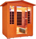 Outdoor Sauna 4 Person Infrared Saunas Outdoor Dry Sauna Room Wood Wooden Sauna Canadian Fir Red Cedar Low EMF 2600W/240V with Oxygen Bar, 7 Color Light, Control Panel, Speaker - 62.2" x 46.9" x 81.9"