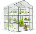 Happygrill Walk-in Greenhouse, Winter Hot House w/4 Tiers, 8 Shelves, Roll-up Zippered Door, Waterproof PVC Film, Portable Greenhouses for Outdoors for Potted Plants, Fruits, Vegetables, Flowers