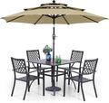 PHI VILLA Outdoor Dining Set 6 PCS with 10ft 3-Layer Round Umbrella(Beige),1 Square 37"x 37"Dining Table,4 Bistro Chairs& 10ft Patio Umbrella