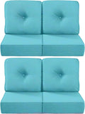 Luxury 22x24/22x25 6-Inch Outdoor Chair Cushions Set of 4 - Heavy Duty Water Repellent Comfortable Cushion for Patio Furniture Dining Rocking Chair Loveseat L-Shape Sofa - Turquoise