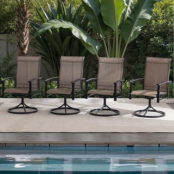 Patio Swivel Chairs Set of 6, Outdoor Swivel Chairs with Armrest, High Back Patio Chair with Metal Frame, All-Weather Outdoor Dining Chair for Deck, Porch and Lawn, Mocha