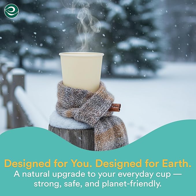 ECO SOUL 100% Compostable Plant-Based 12oz Hot Cups | (100 Count, 12 oz Hot Cups) | Disposable Bagasse Paper Cups | Eco-friendly Cups | Sturdy, Microwave & Oven Safe
