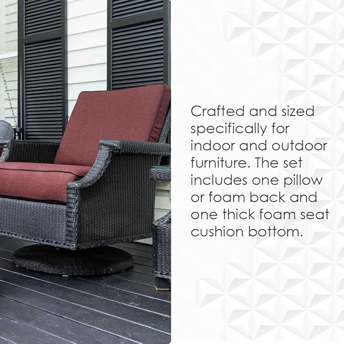 RSH DECOR: Deep Seating Cushion with Pillow Back | 24” x 27” Seat | All-Weather Spun Fabric | Water and Fade-Resistant | Outdoor Chair Cushion Set for Patio Furniture | Daelyn Cherry