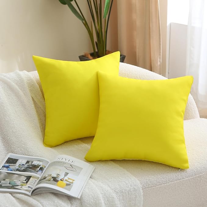 18" x 18" Throw Pillows, Outdoor Waterproof Pillows with Inserts, Square Decorative Pillows for Patio Furniture Garden Couch Sofa Home(Yellow, Set of 2)