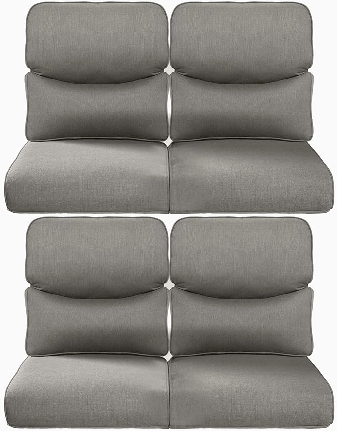 Pop 22x25/22x24 Outdoor Chair Cushions Set of 4 - Heavy Duty High Back Replacement Zippered Cushion for Patio Furniture Set Dining Rocking Chairs Loveseat L-Shape Sofa - Grey/Smile
