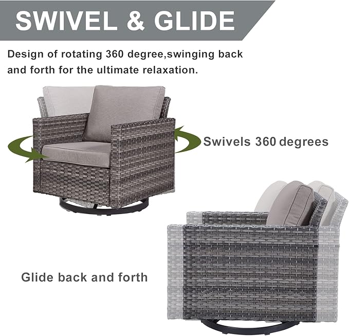 HUMMUH 8 Piece Patio Furniture Set All Weather Wicker Outdoor Sectional Sofa with Patio Chairs,Patio Swivel Glider Chairs Ottomans Coffee Table for Porch,Garden,Backyard