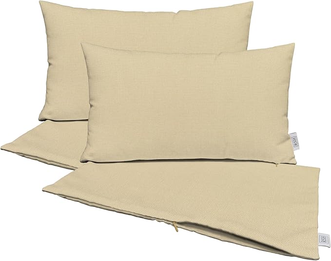 RSH DECOR: Sunbrella Pillow Covers Set of 4 | Covers Only - 26" x 16" | Outdoor Lumbar Pillow Covers Crafted with Sunbrella Performance Fabric | Canvas Antique Beige