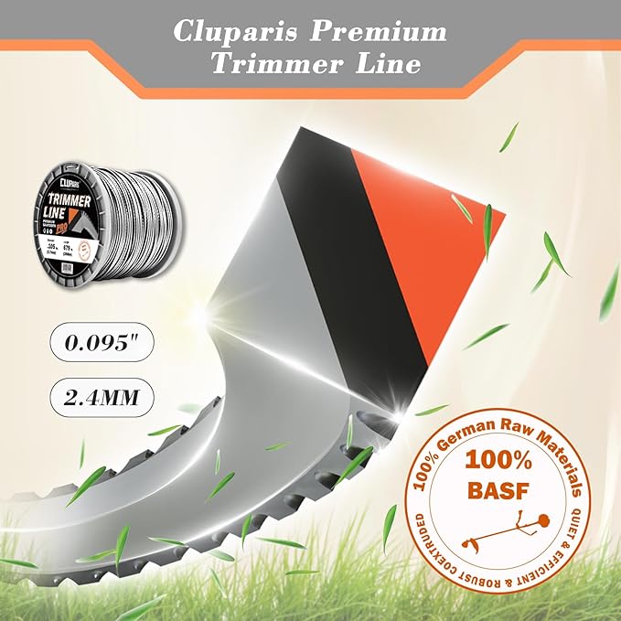 Cluparis 3-Pound Heavy Duty Sawtooth Trimmer Line .095-inch, 0.095" Sawtooth Weed Eater String Fits Medium & Heavy Grass & Weeds, 095 Trimmer String for Universal Weedeater Line of Premium Nylon