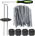 Bakulyor 150Pcs Landscape Staples + 150Pcs Gasket, 6 Inch Garden Stakes Staples 11 Gauge U Shaped Galvanized Lawn Landscape Pins, Heavy Duty Yard Ground Pin for Weed Barrier Sod Fabric Decorations