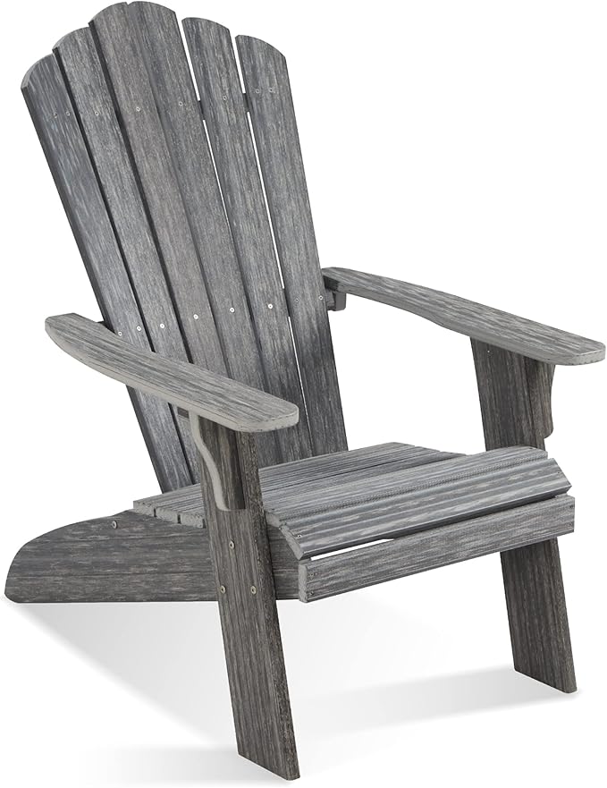 Adirondack Chair Outdoor, Oversized Patio Chair Poly Lumber, Weather Resistant & Heavy Duty, Fire Pits Chair for Porch, Poolside, Lawn, Backyard and Garden, 350lbs Capacity (Grey)