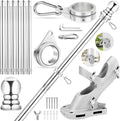 REERON Flag Pole for Outside House Porch Wall Mount, 7 FT No Tangle Stainless Steel Spinning Flagpole Kit with 1" 360° Metal Flag Pole Rings Clips & 2-Position Holder for 3x5' 4x6' American Flags