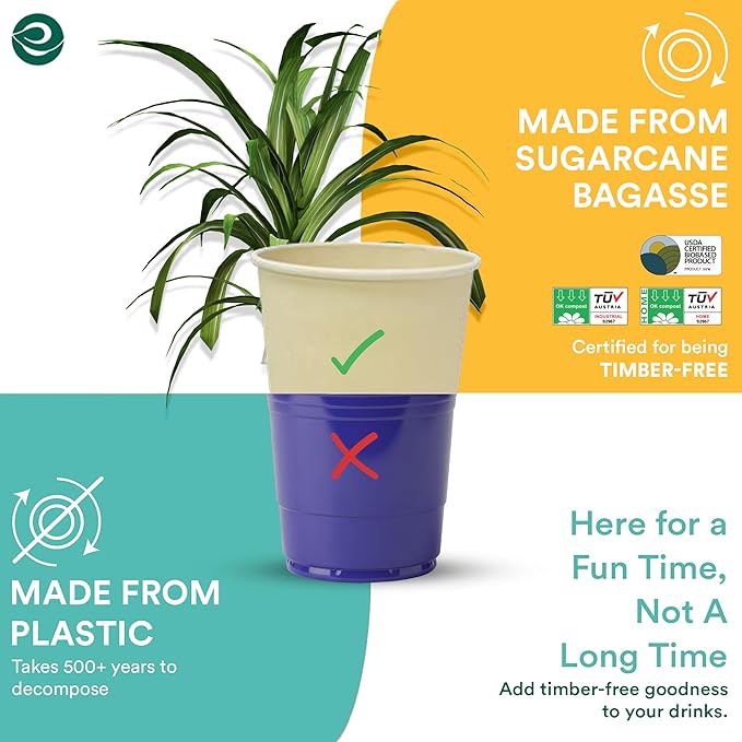 ECO SOUL 100% Compostable Plant-Based 12oz Hot Cups | (100 Count, 12 oz Hot Cups) | Disposable Bagasse Paper Cups | Eco-friendly Cups | Sturdy, Microwave & Oven Safe