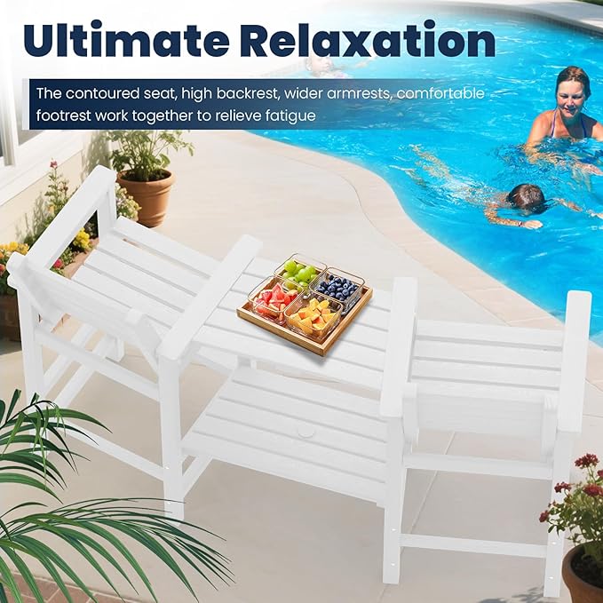 Tall Adirondack Chairs Set of 2, All Weather HDPE Poly Bar Height Balcony Adirondack Chair with Removable Double Connecting Trays, Outdoor Adirondack Barstools for Deck, Patio, Yard, Pool, Lawn