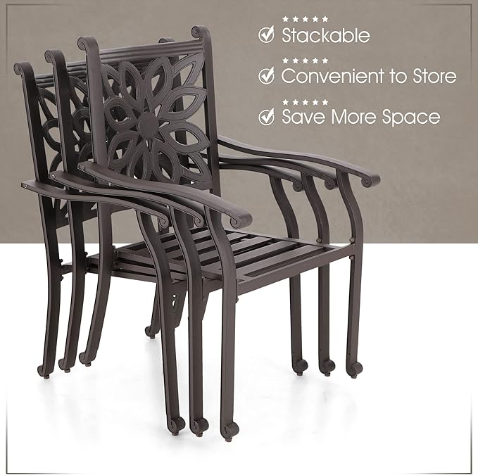 MFSTUDIO Cast Aluminum Patio Dining Set, Retro Design Outdoor Table and Chairs Set with 6×Extra Wide Dining Chair and 1×63" Rectangular Patio Table, Outdoor Dining Set of 6