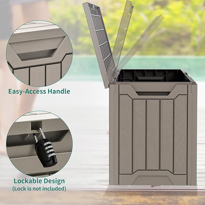 YITAHOME 31 Gallon Outdoor Storage Deck Box, Waterproof Resin Package Delivery and Storage Box with Lockable Lid for Patio Furniture Cushions, Pool Accessories, Garden Tools, Taupe